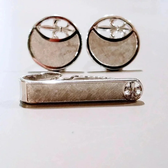 Shields Cuff Links Tie Bar Set Fleur De Lis - Picture 1 of 5